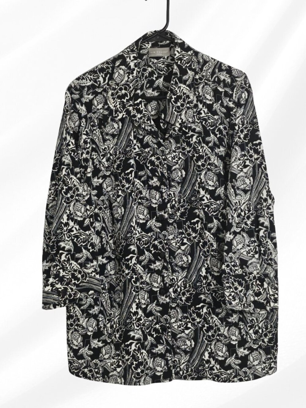 Kim Rogers 3X Black White Floral Blouse Built In Tank